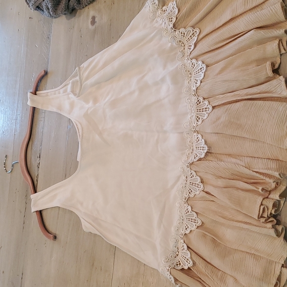 Boho Blue Betty top/blouse flounce bottom one size cream tan beige baby doll - Picture 13 of 14